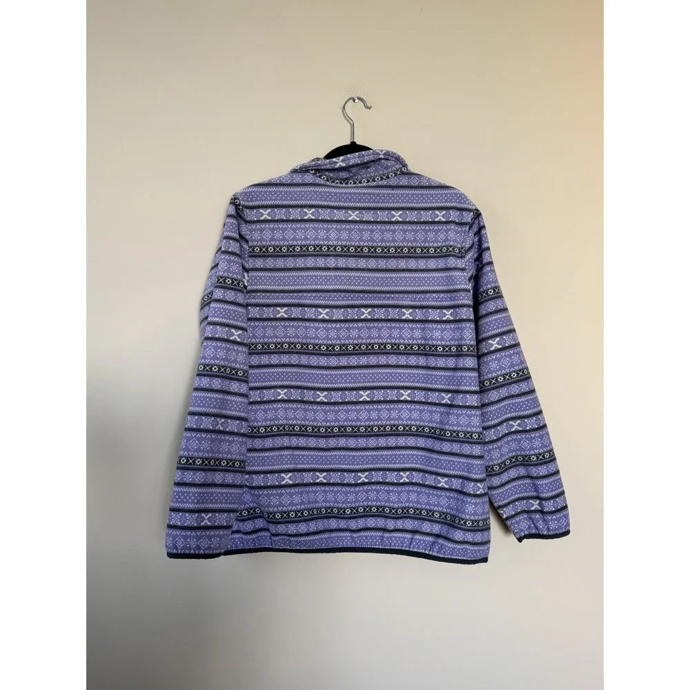 JACHS Geometric Fleece Pullover Hoodie Purple Black White Snap Pocket L
